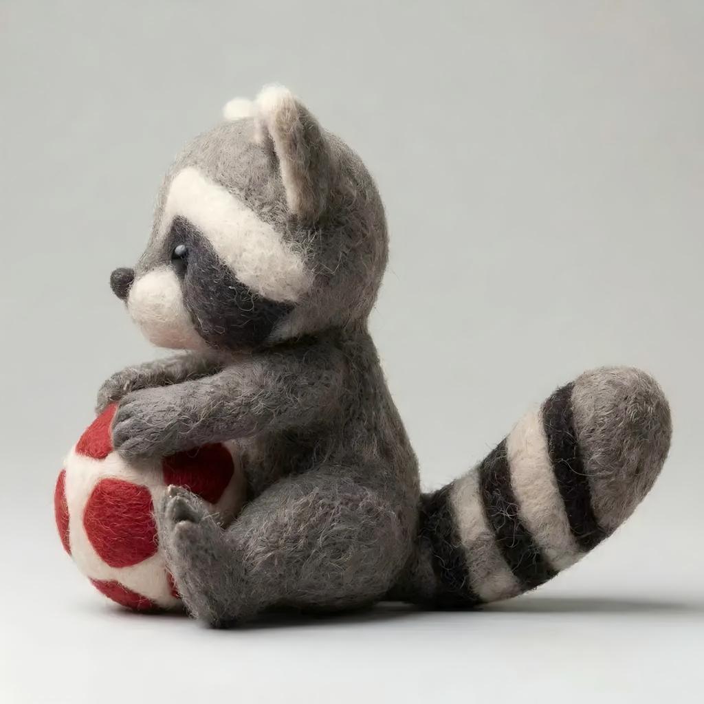 Felt Woodland Raccoon Soccer Ball Figurine