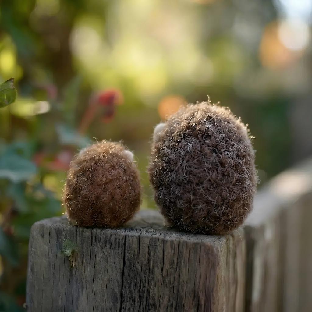 Handcrafted Wool Felt Mother and Baby Hedgehog Set