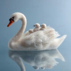 Handcrafted Wool Felt Mother Swan and Cygnets Sculpture