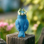 Handcrafted Wool Felt Bluebird with Flower Crown Figurine