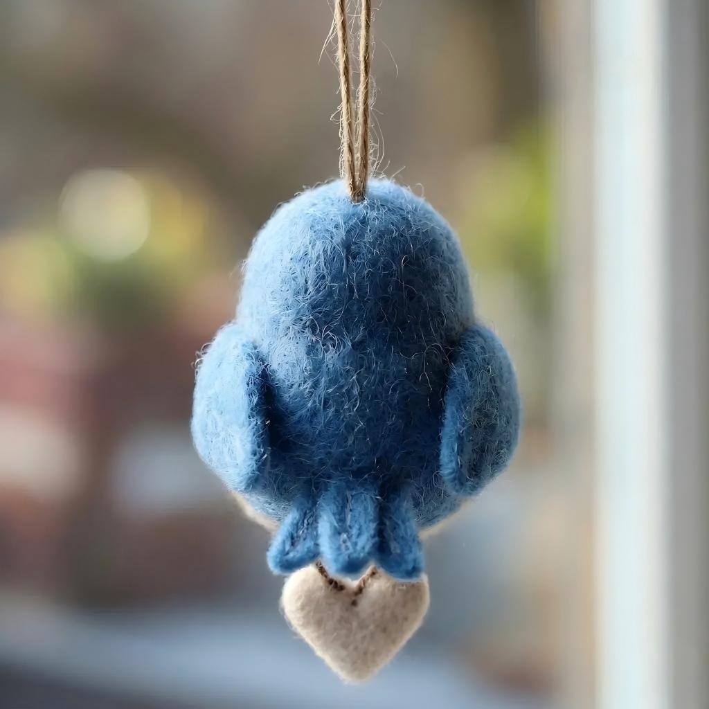 Felted Bluebird of Happiness with Daisy Heart