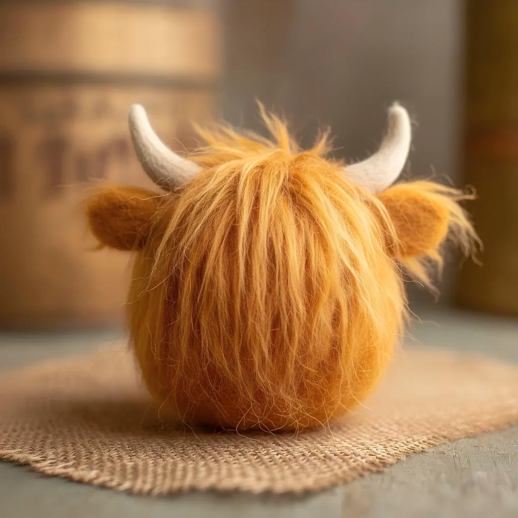 Felt Chubby Highland Cow Decorative Figurine