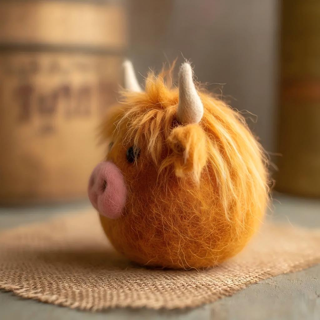 Felt Chubby Highland Cow Decorative Figurine