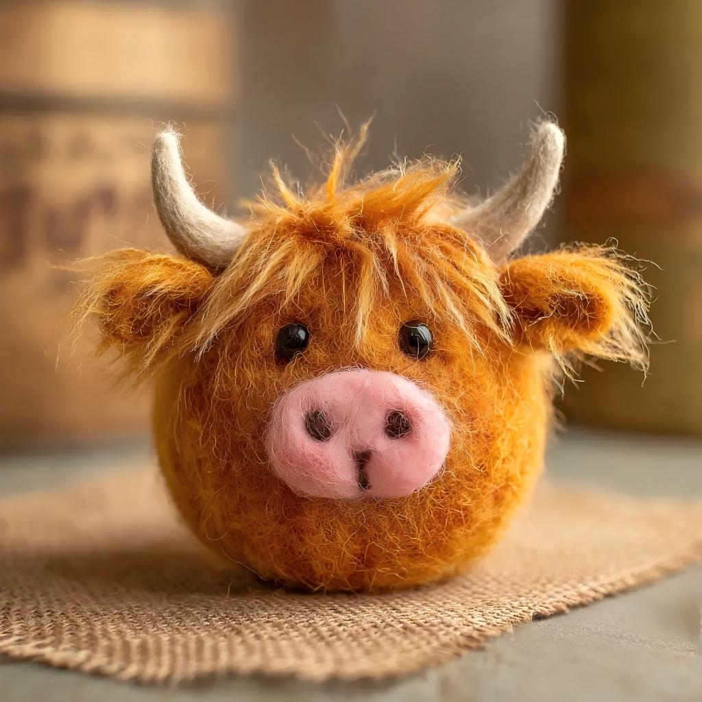 Felt Chubby Highland Cow Decorative Figurine