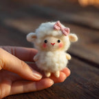Felt Sweet Lamb Figurine with Pink Bow