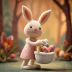 Felt Easter Bunny Figurine with Pink Dress and Basket
