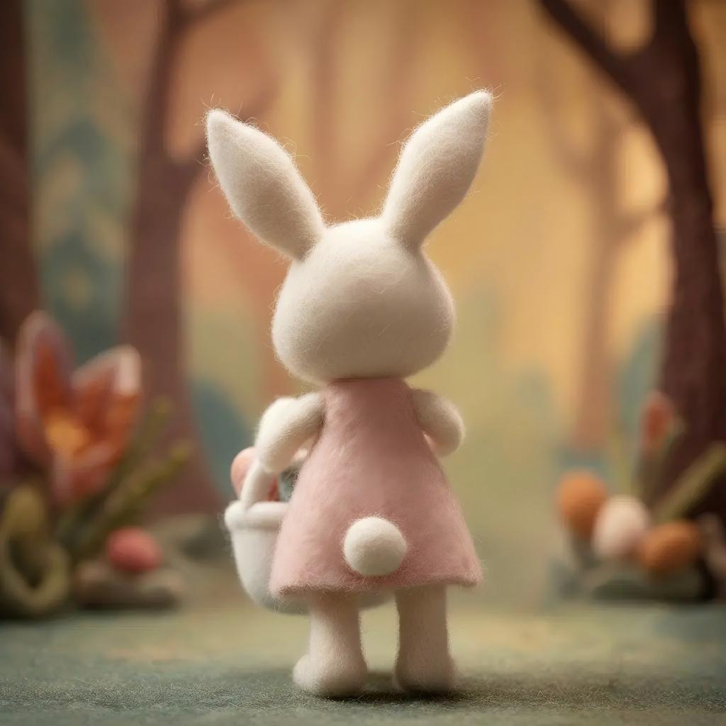 Felt Easter Bunny Figurine with Pink Dress and Basket
