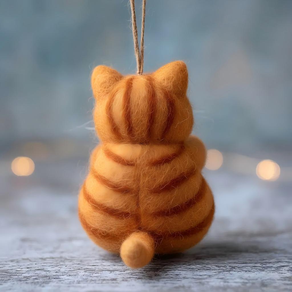 Felt Orange Tabby Cat Blue Fish Ornament