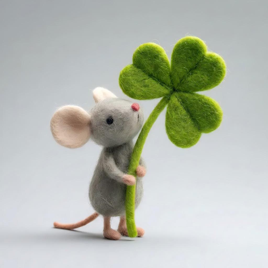 Felt Woodland Mouse Shamrock Figurine