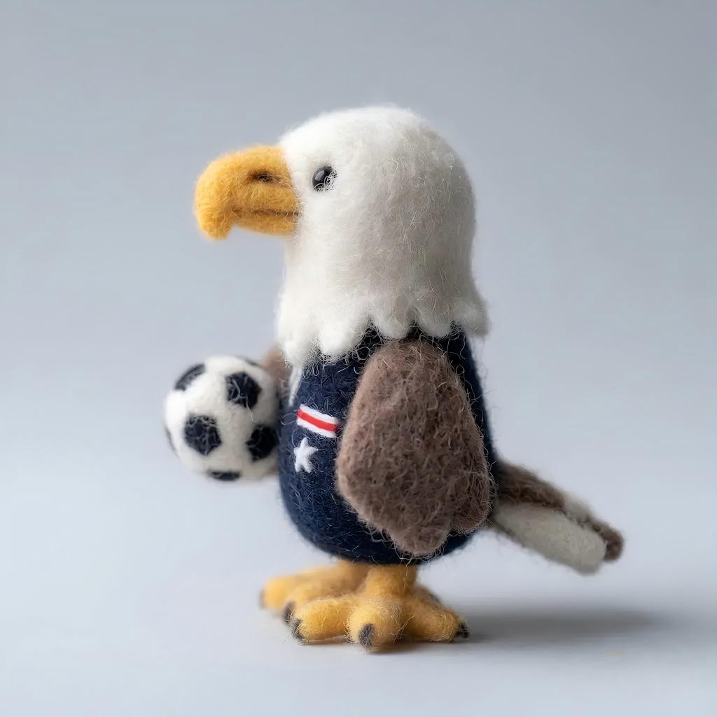 Felt Bald Eagle Soccer Player Figurine