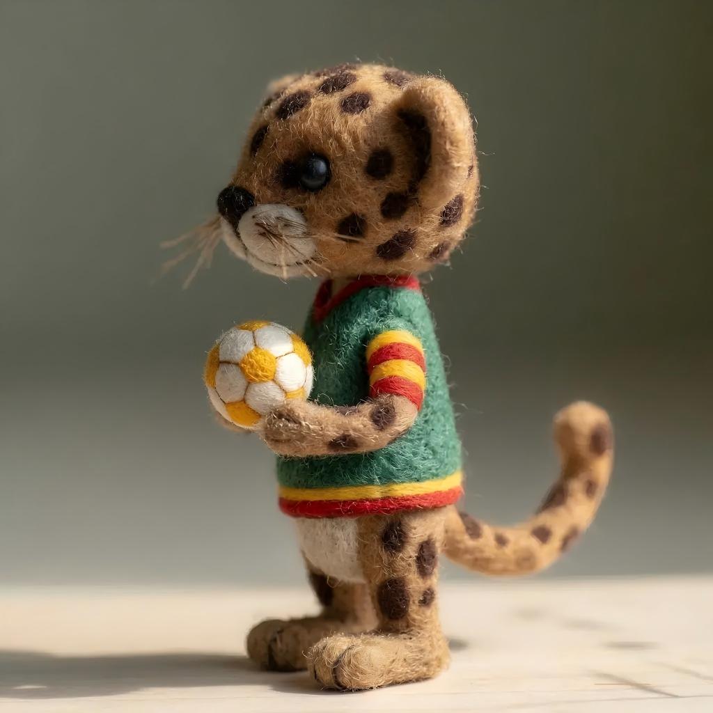 Felt Leopard Soccer Player Figurine