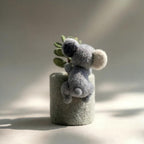 Handcrafted Wool Felt Koala and Potted Plant Figurine