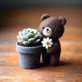 Handcrafted Wool Felt Bear and Succulent Figurine