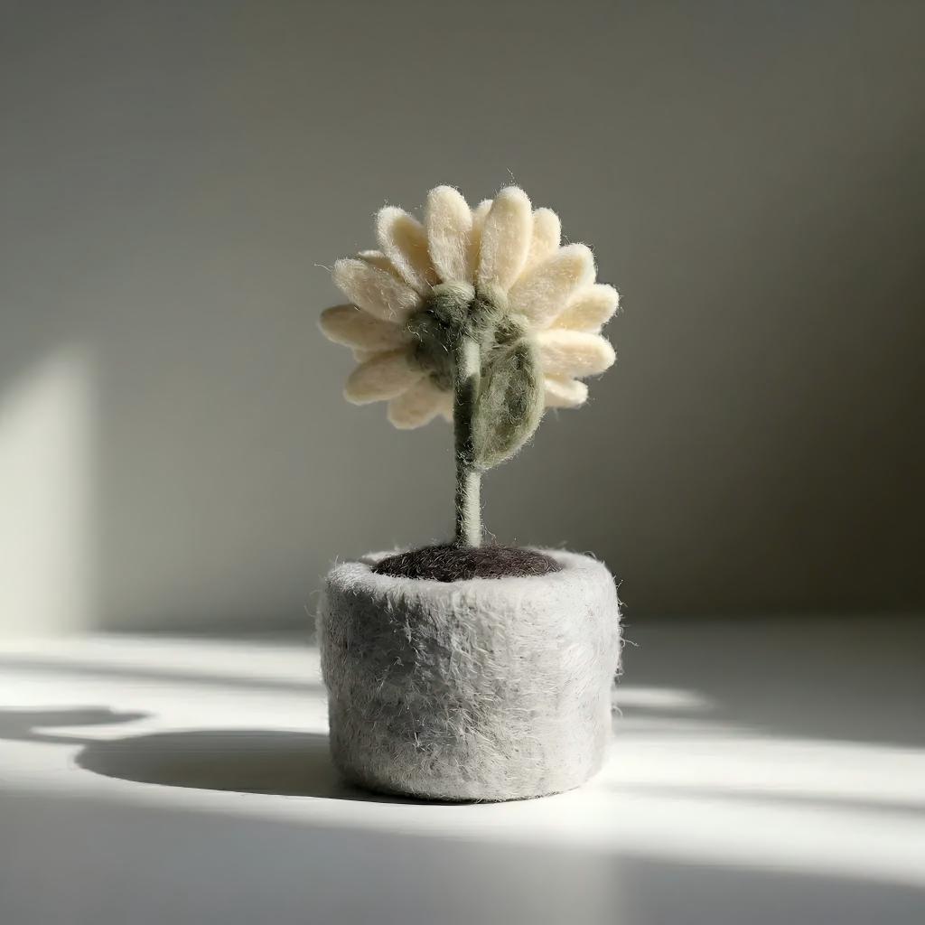 Handcrafted Wool Felt Potted Sunflower Figurine