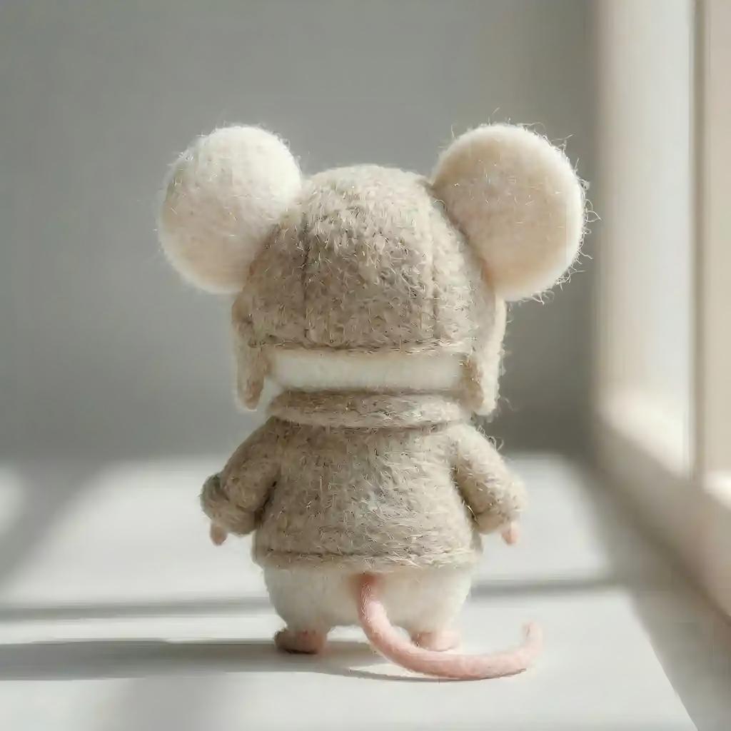 Handcrafted Wool Felt Aviator Mouse Figurine
