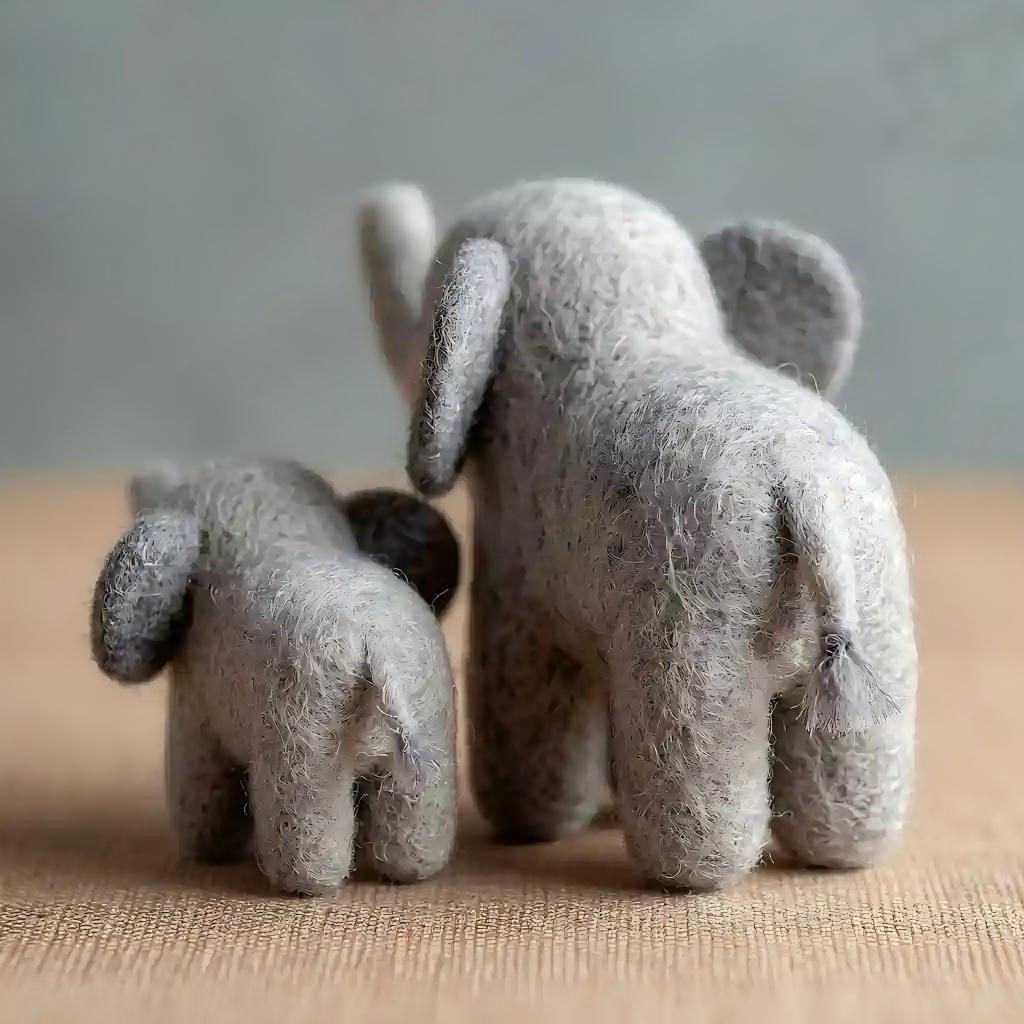 Handcrafted Wool Felt Lucky Mother and Baby Elephant Set