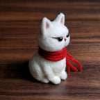 Handcrafted Felt Grumpy White Cat with Red Scarf