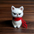 Handcrafted Felt Grumpy White Cat with Red Scarf