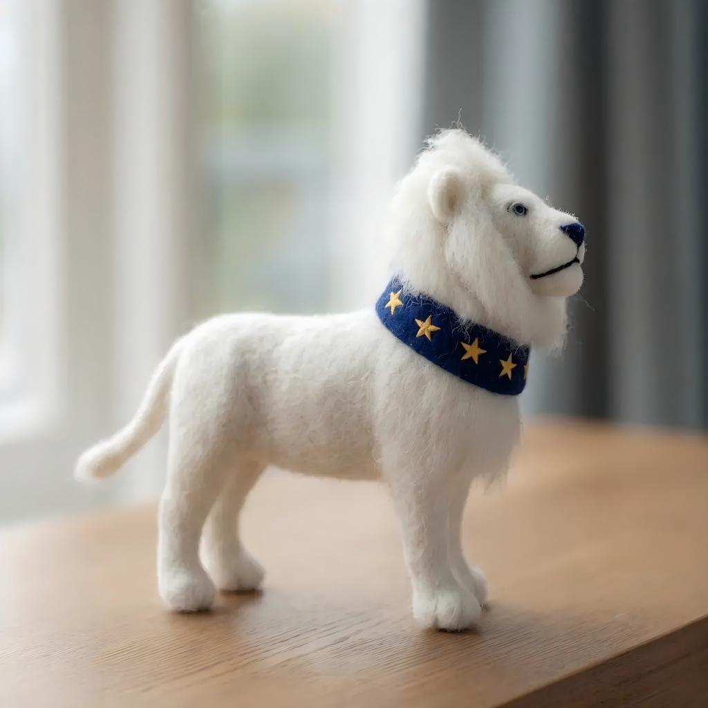 Handcrafted Felt White Lion with Star Collar