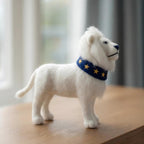 Handcrafted Felt White Lion with Star Collar