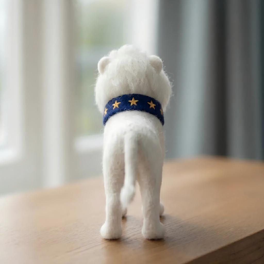 Handcrafted Felt White Lion with Star Collar