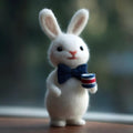 Handcrafted Felt Gentleman White Bunny Desk Figurine