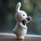Handcrafted Felt Gentleman White Bunny Desk Figurine