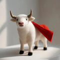 Handcrafted Felt Red Cape Warrior White Bull Desk Figurine