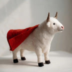 Handcrafted Felt Red Cape Warrior White Bull Desk Figurine
