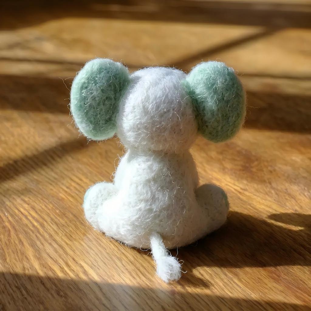 Handcrafted Felt Cream White and Mint Green Elephant Desk Figurine