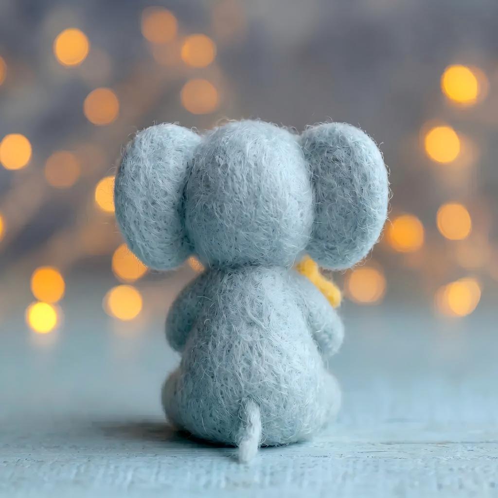 Handcrafted Felt Sleeping Baby Elephant Holding Star Figurine