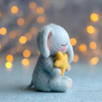 Handcrafted Felt Sleeping Baby Elephant Holding Star Figurine