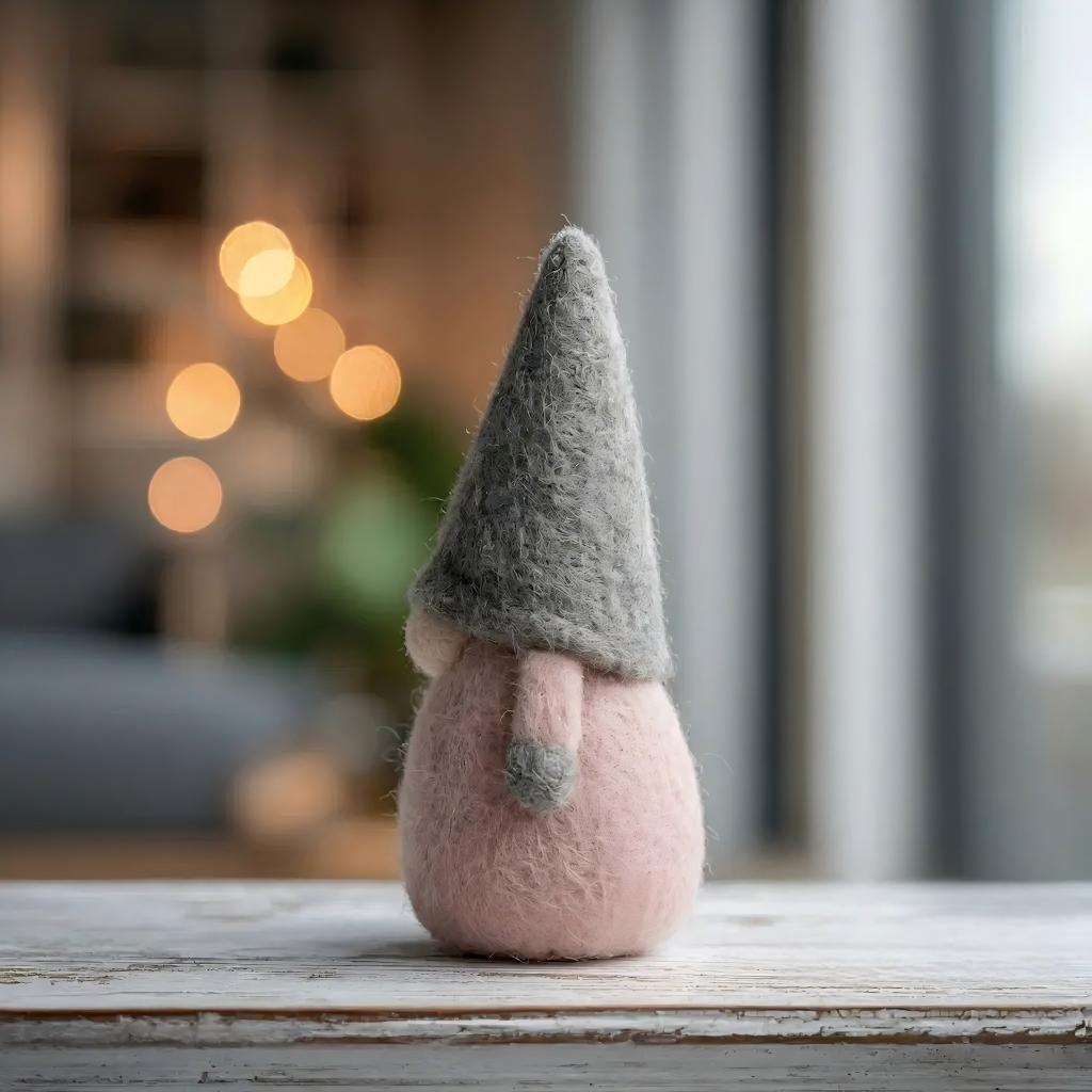 Felted Pink Gnome with Heart