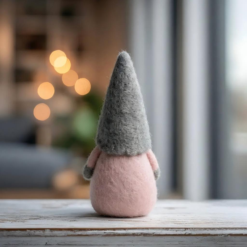 Felted Pink Gnome with Heart