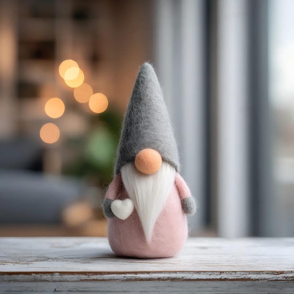 Felted Pink Gnome with Heart