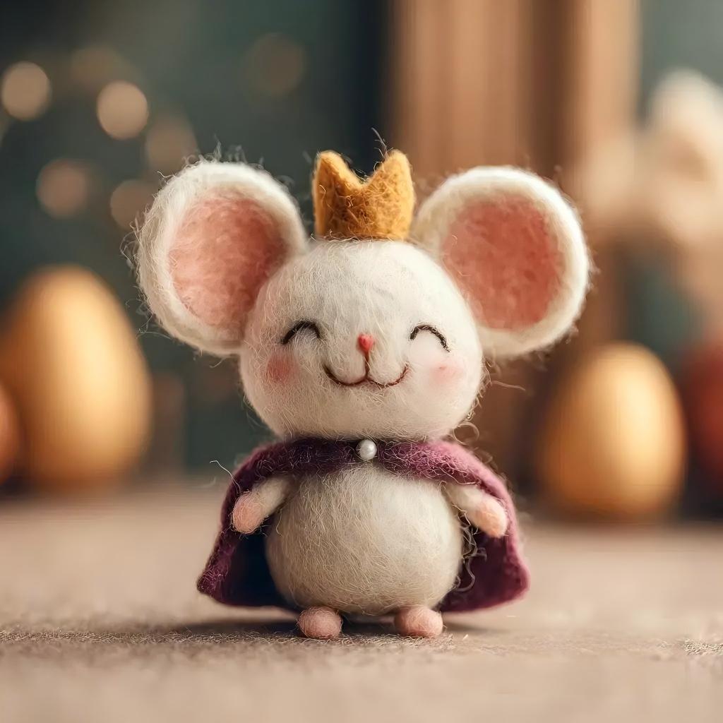Felt Royal Mouse Prince with Crown and Ruff Collar