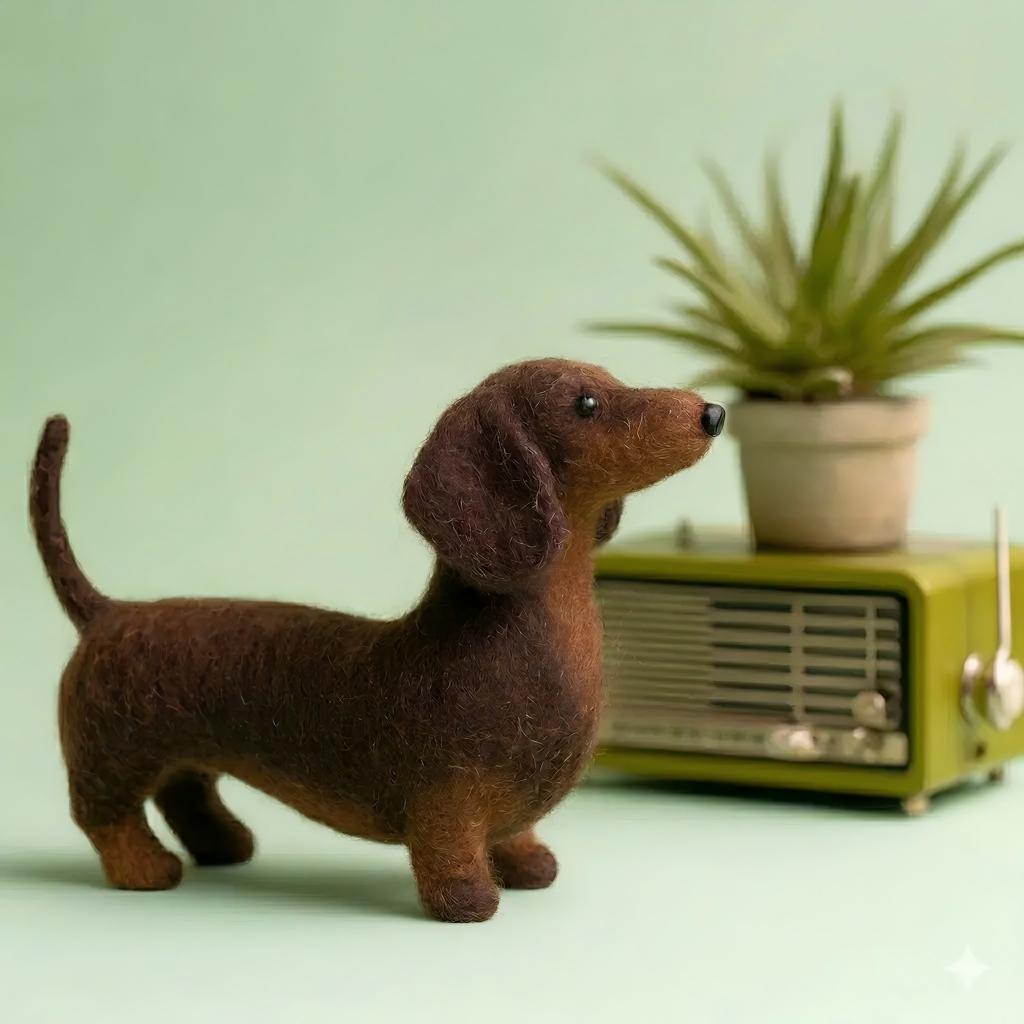 Handcrafted Wool Felt Dachshund Dog Figurine