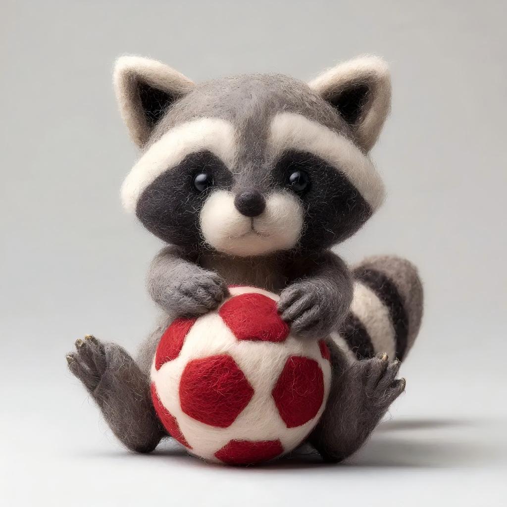 Felt Woodland Raccoon Soccer Ball Figurine
