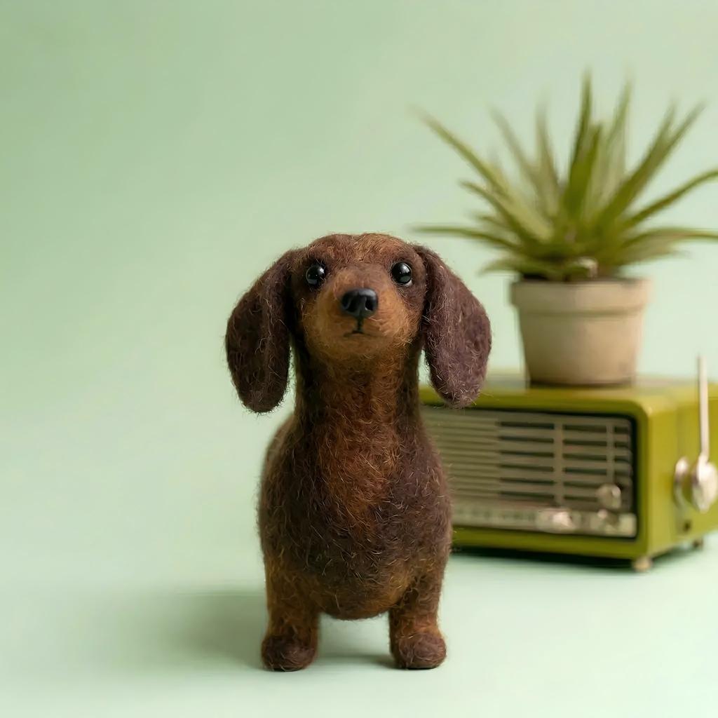Handcrafted Wool Felt Dachshund Dog Figurine