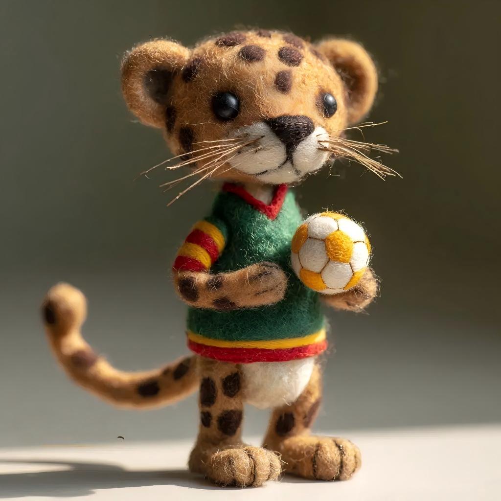 Felt Leopard Soccer Player Figurine