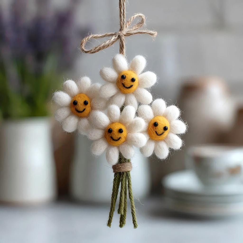 Felted Smiley Daisy Hanging Decor