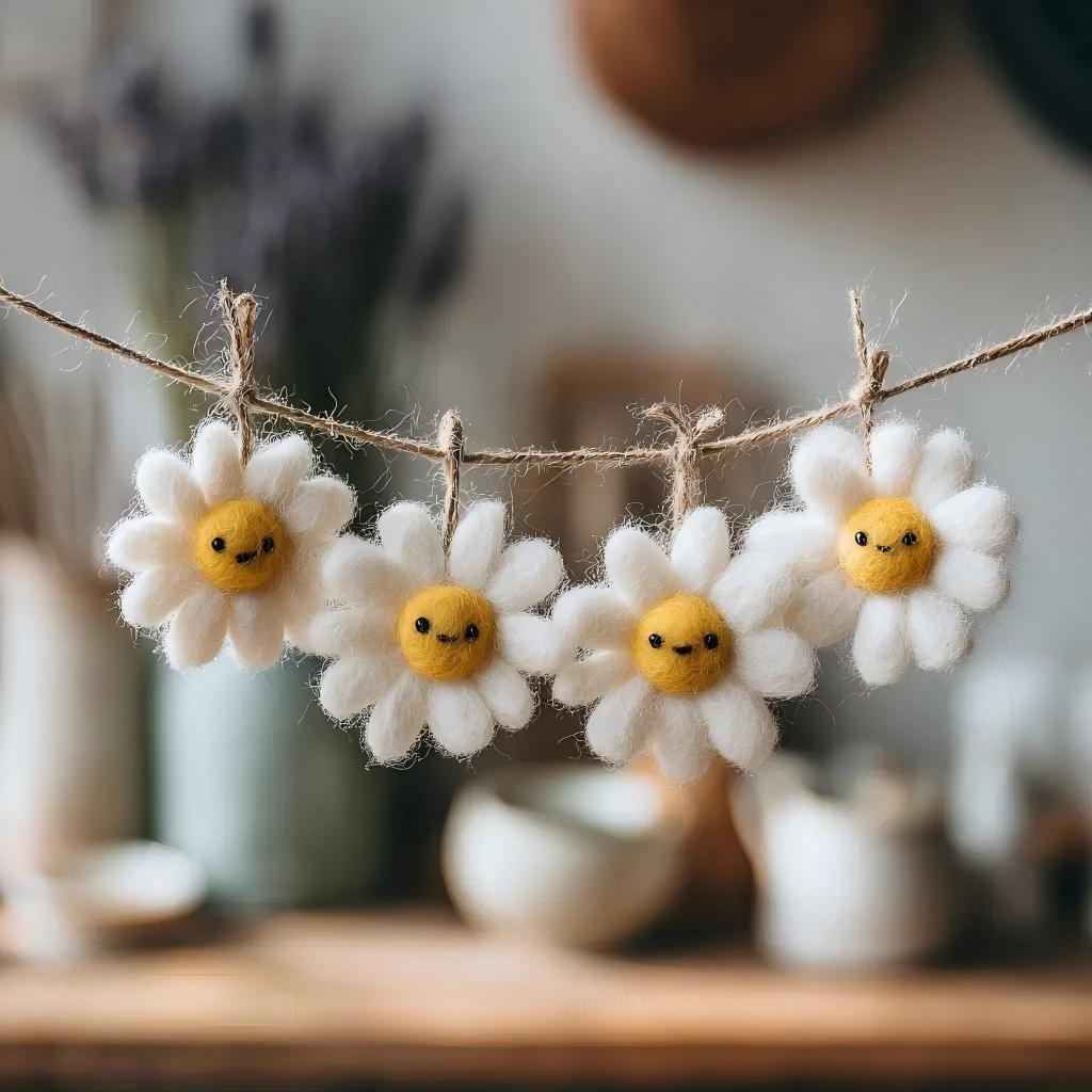 Felted Smiley Daisy Hanging Decor