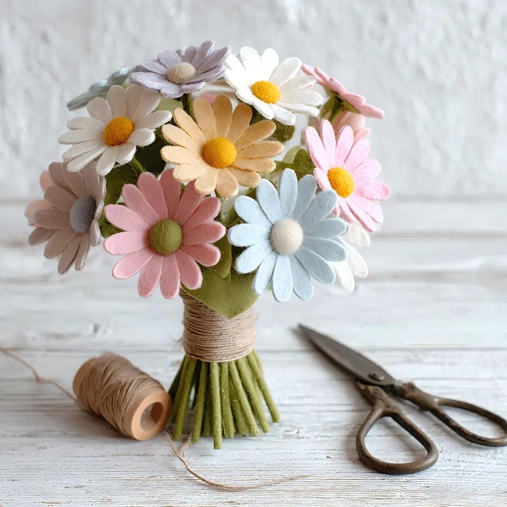 Everlasting Felted Pastel Daisy Bouquet