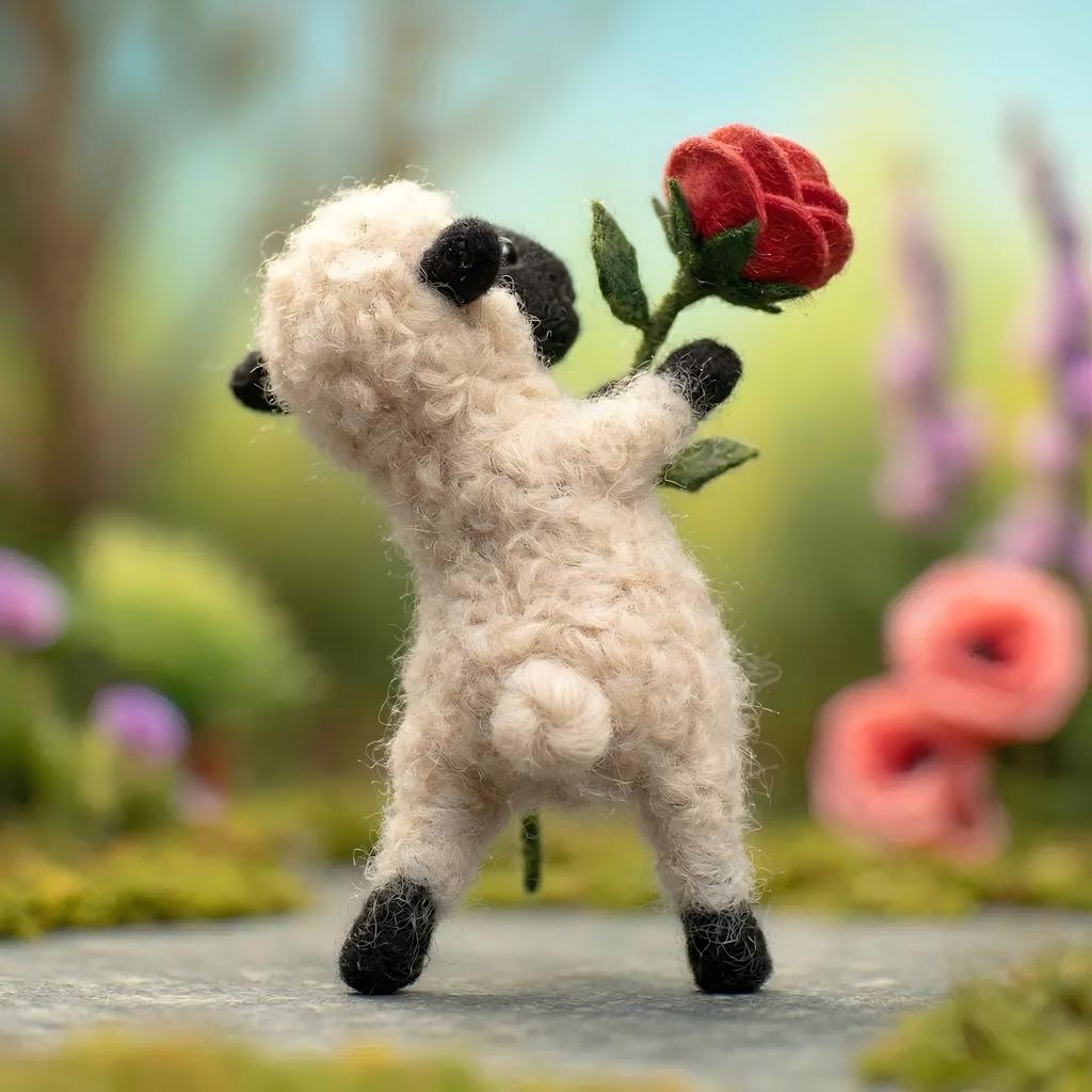 Handcrafted Wool Felt Romantic Sheep Figurine