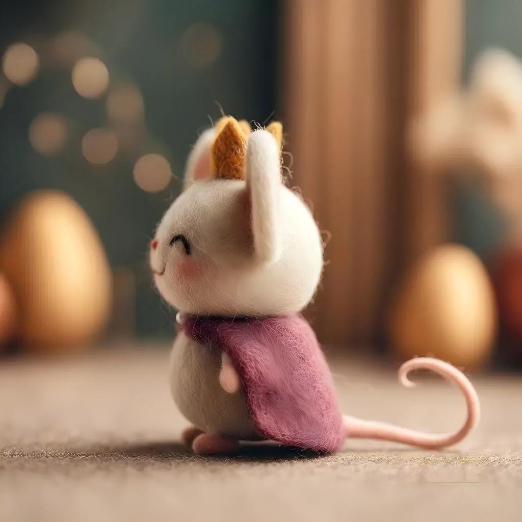 Felt Royal Mouse Prince with Crown and Ruff Collar