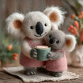 Handcrafted Wool Felt Hugging Koala Mother and Baby Figurine